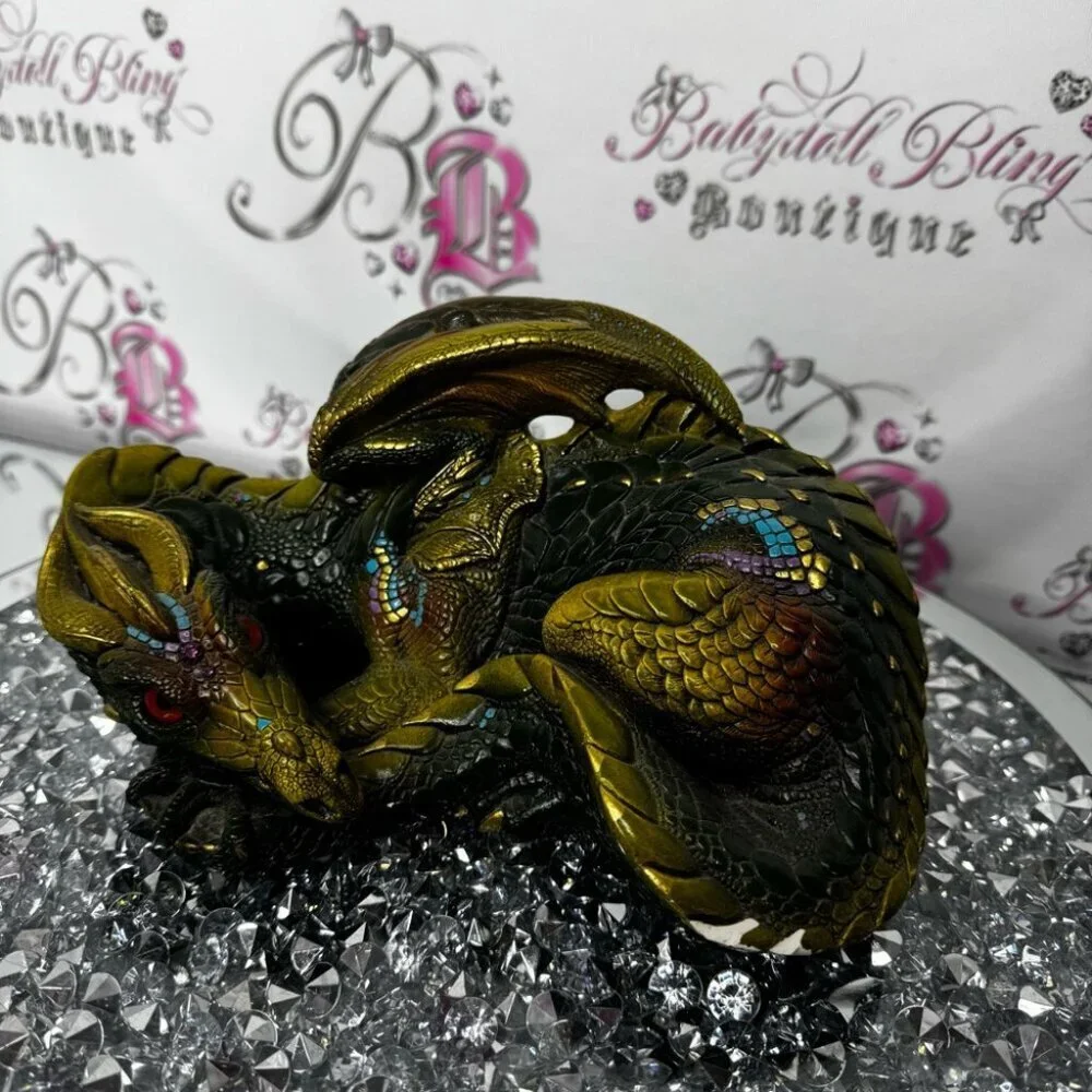 Windstone editions Hollywood California Decorative Dragon Figurine Green purple